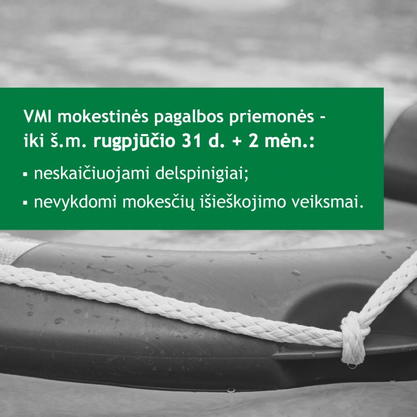 VMI: mokestinės pagalbos priemonės verslui ir gyventojams pratęsiamos iki š. m. rugpjūčio 31 d. + 2 mėn.